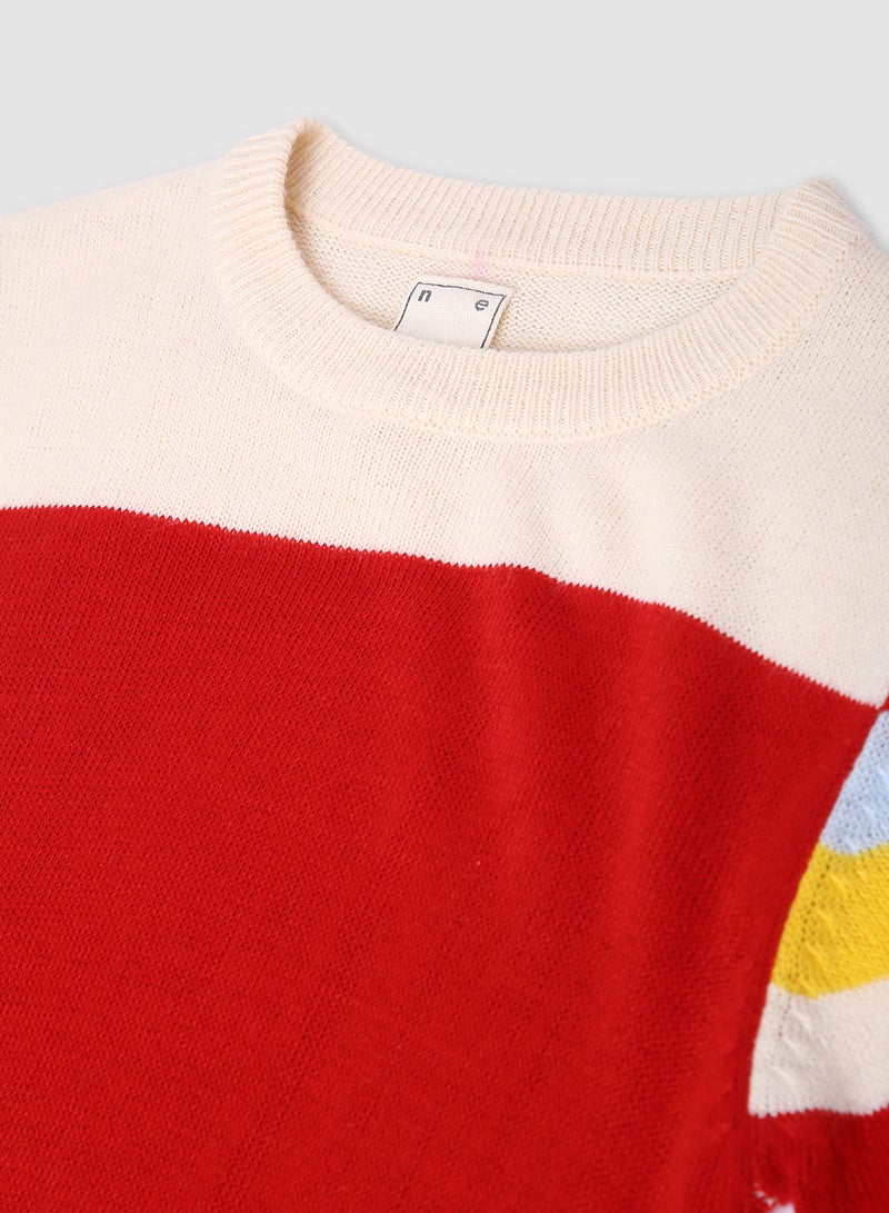 NEON Colourblock Pattern Crew Neck Sweater Red/Pink  - Image 3