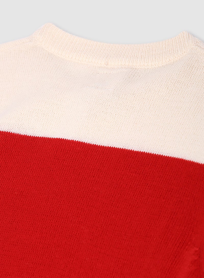 NEON Colourblock Pattern Crew Neck Sweater Red/Pink  - Image 4