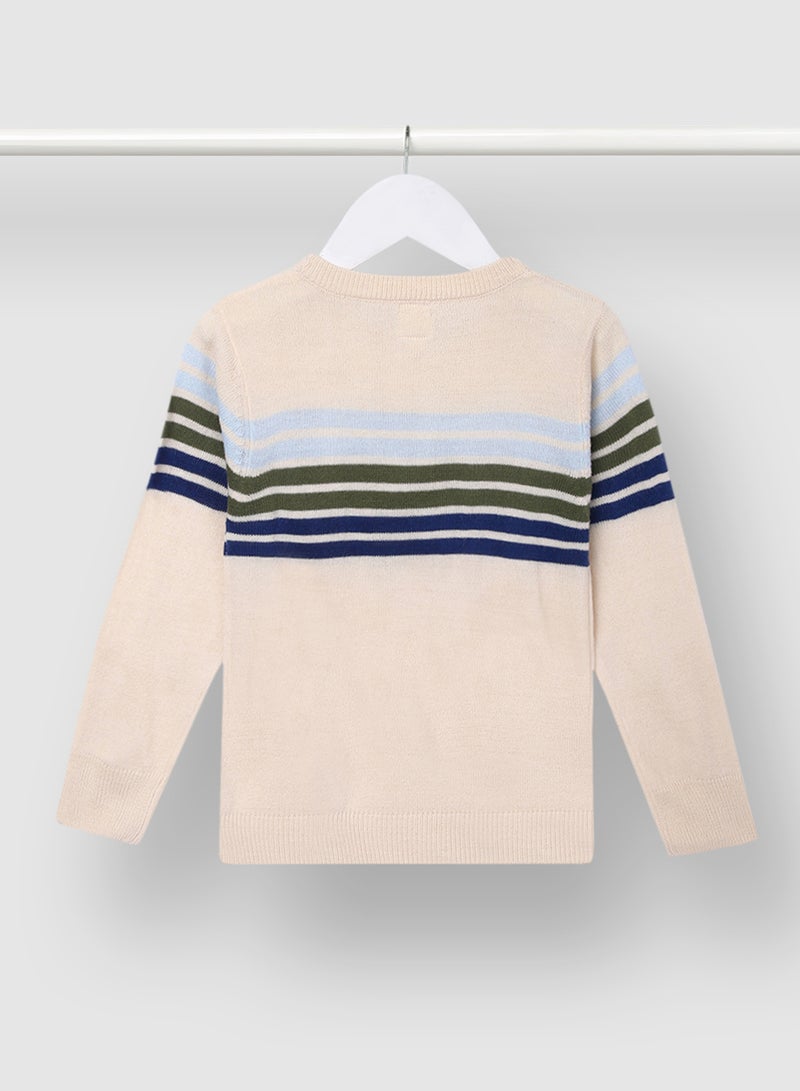 نيون  سترة بفتحة رقبة مستديرة ومزينة ينقشة مخططة أبيض/أزرق/أخضر - Image 2