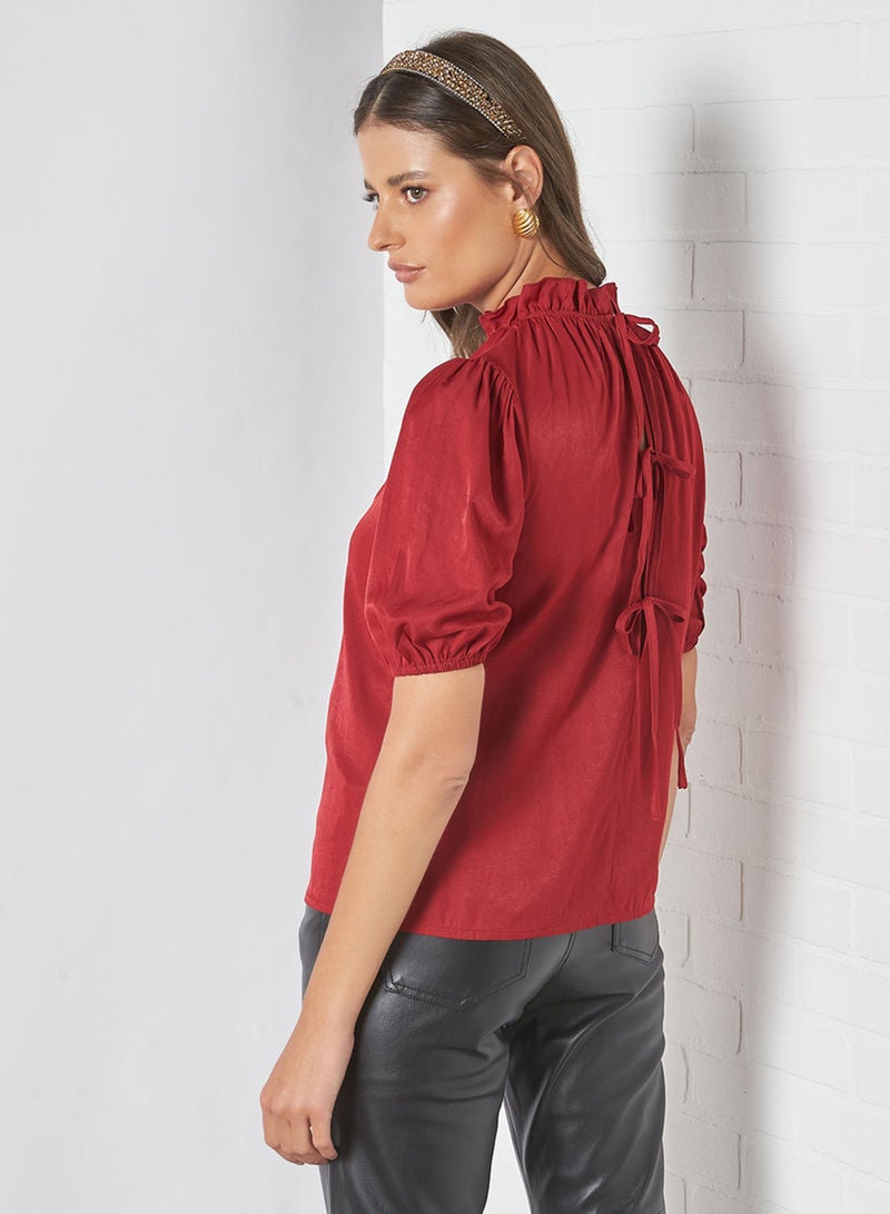 Aila Elastic Collar Top Red  - Image 2