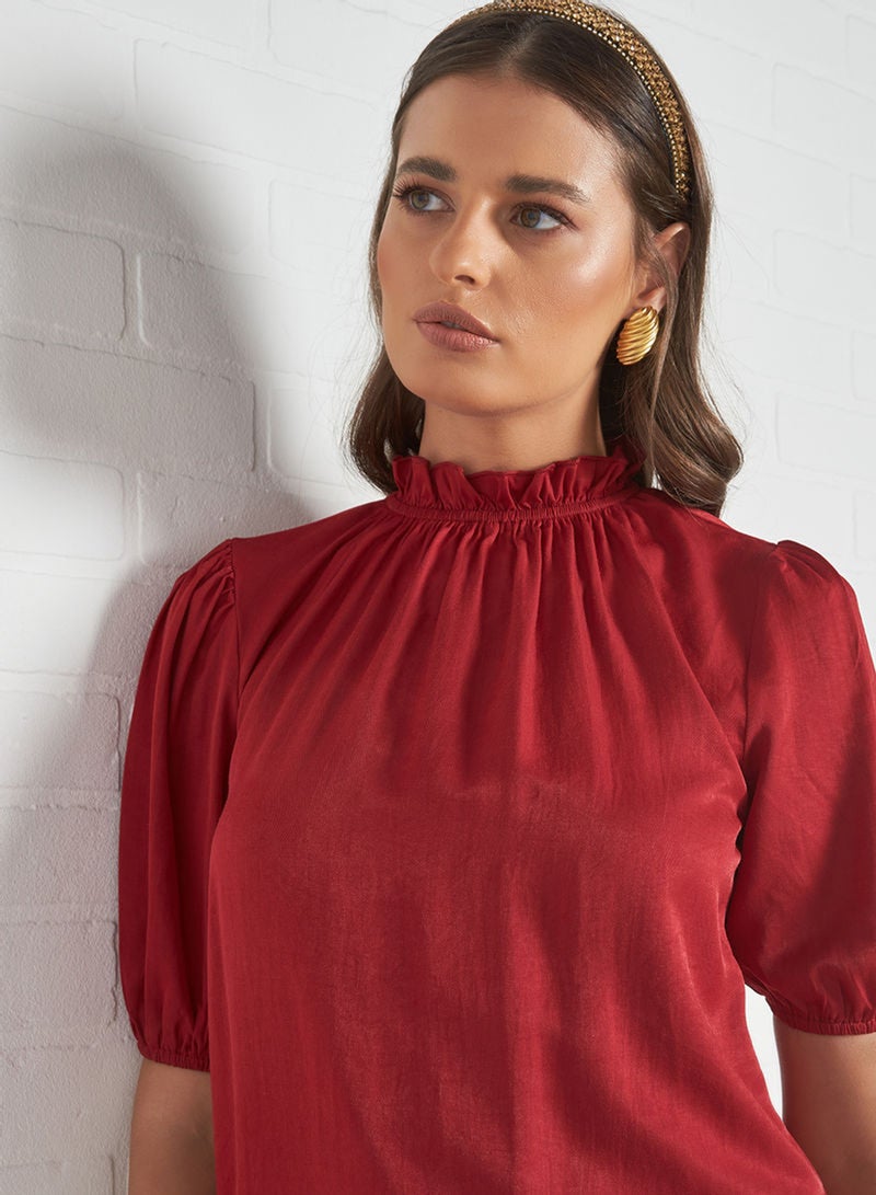 Aila Elastic Collar Top Red  - Image 4