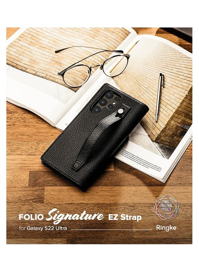 Ringke Folio Signature EZ Strap Compatible with Samsung Galaxy S22 Ultra 5G Case (2022) Black  - Image 3