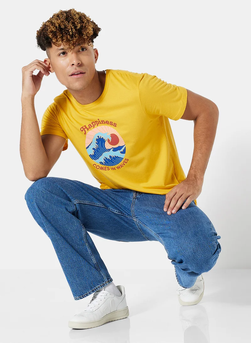 DEDICATED Happiness Crew Neck T-Shirt Yellow