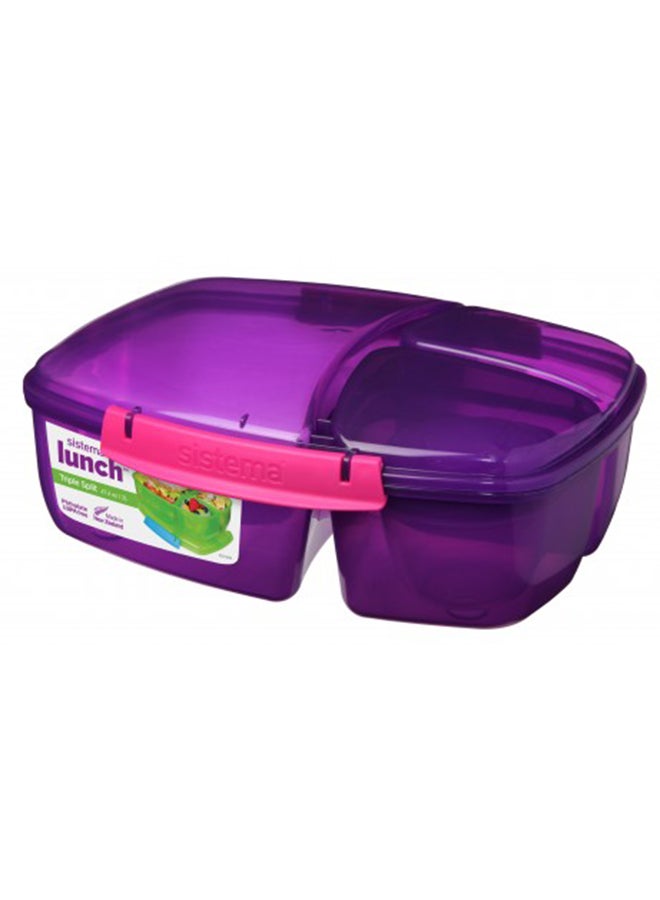 sistema Triple Split Lunch Box With Yoghurt Pot Purple - Image 1
