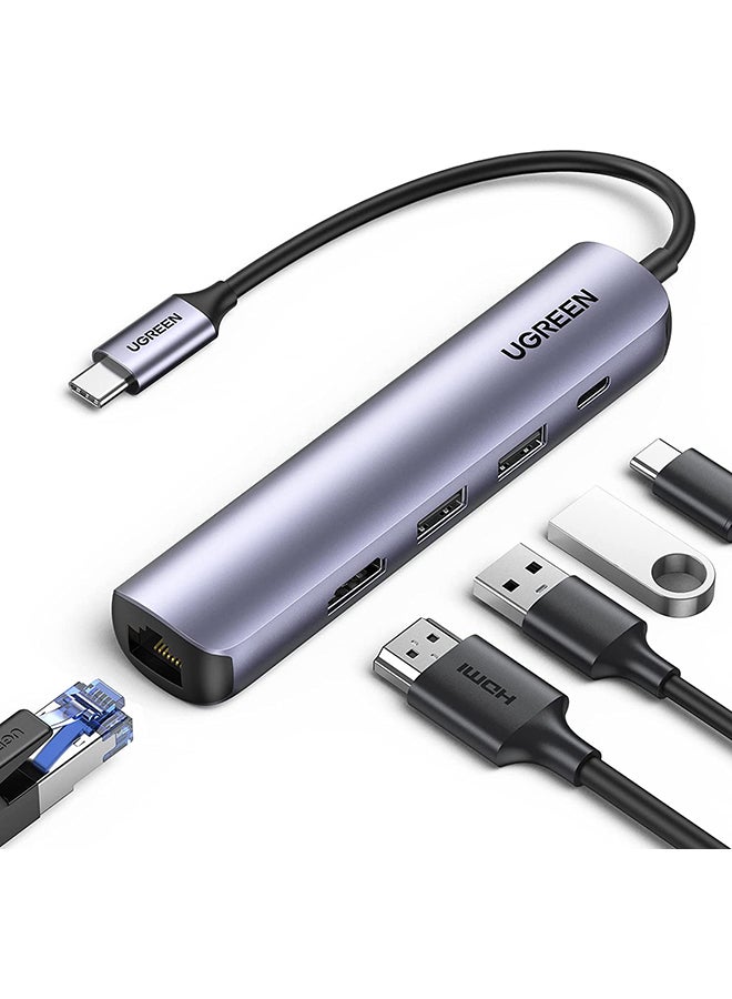 Ugreen USB C Hub 5-in-1 Type C Adapter with Ethernet USB-C Multiport with 4K HDMI RJ45 Ethernet 2 USB Ports USB C PD Charging for MacBook Pro/Air M1 2021 iPad Pro 2021 Grey  - Image 1