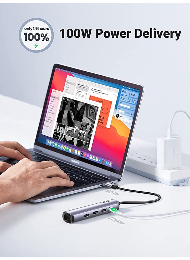 Ugreen USB C Hub 5-in-1 Type C Adapter with Ethernet USB-C Multiport with 4K HDMI RJ45 Ethernet 2 USB Ports USB C PD Charging for MacBook Pro/Air M1 2021 iPad Pro 2021 Grey  - Image 4
