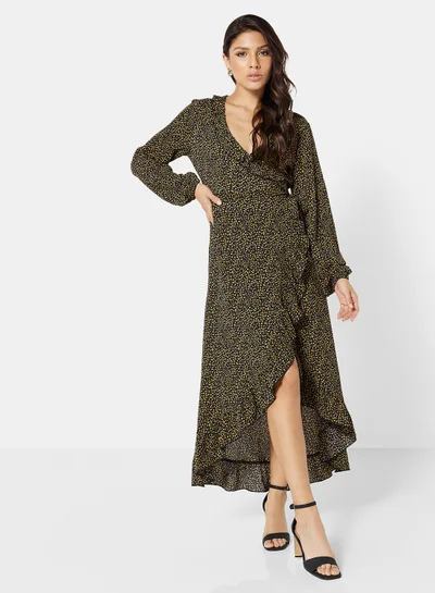 Jacqueline de Yong Printed Wrap Dress Multicolour