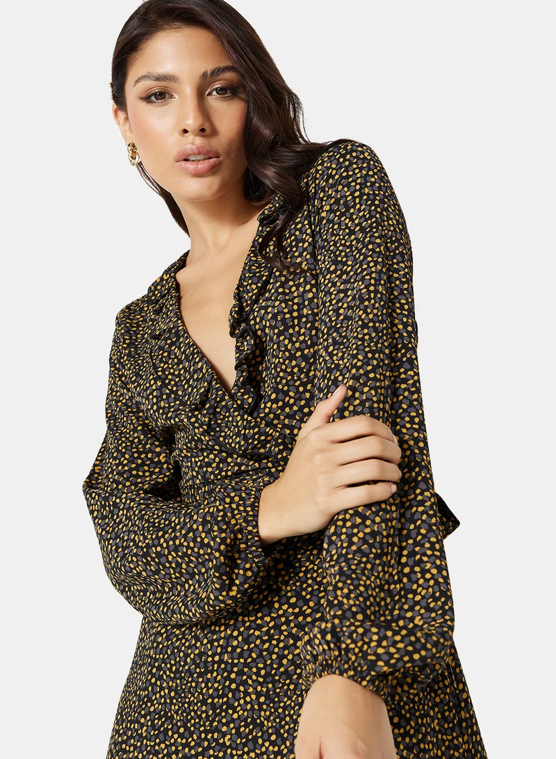 Jacqueline de Yong Printed Wrap Dress Multicolour