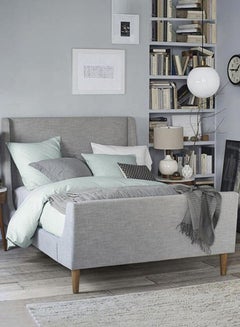 Bed Base & Headboard - Twin Size Bed - Nordic Style Collection - Wood Grey Color - Size 120 X 190 - Modern Home Grey 120 x 190cm