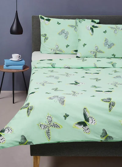 Noon East Duvet Cover Set - With 1 Duvet Cover And 2 Pillow Cover 50X75 Cm - For King/Super King Size Mattress - 100% Cotton 180 Thread Count Green 260 x 220cm