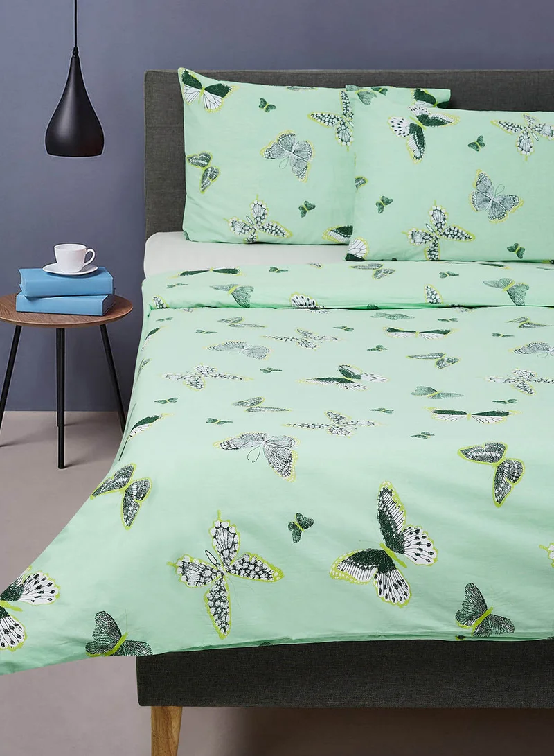 Noon East Duvet Cover Set - With 1 Duvet Cover And 2 Pillow Cover 50X75 Cm - For King/Super King Size Mattress - 100% Cotton 180 Thread Count Green 260 x 220cm