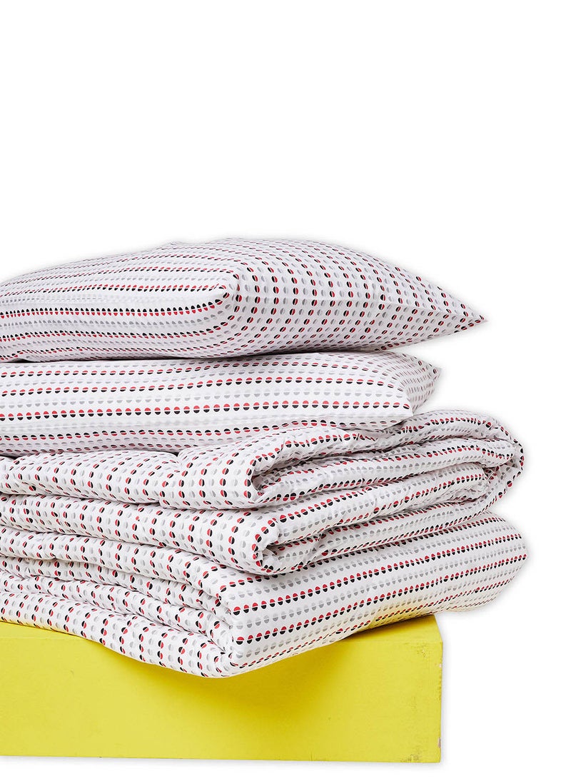 Amal Comforter Set With Pillow Cover 50X75 Cm, Comforter 260X240 Cm - For King/Super King Size Mattress - 100% Cotton Percale - Sleep Well Lightweight And Warm Bed Linen Cotton White/Red  - Image 2