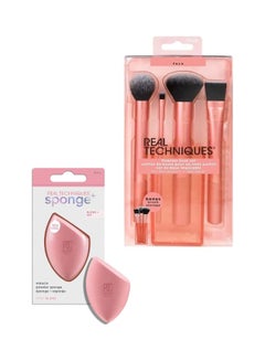REAL TECHNIQUES Flawless Base Brush Set With Ultra Plush Custom Cut Synthetic Bristles And Extended Aluminum Ferrules With Miracle Powder Sponge For Setting Powder Multicolour  - Image 1