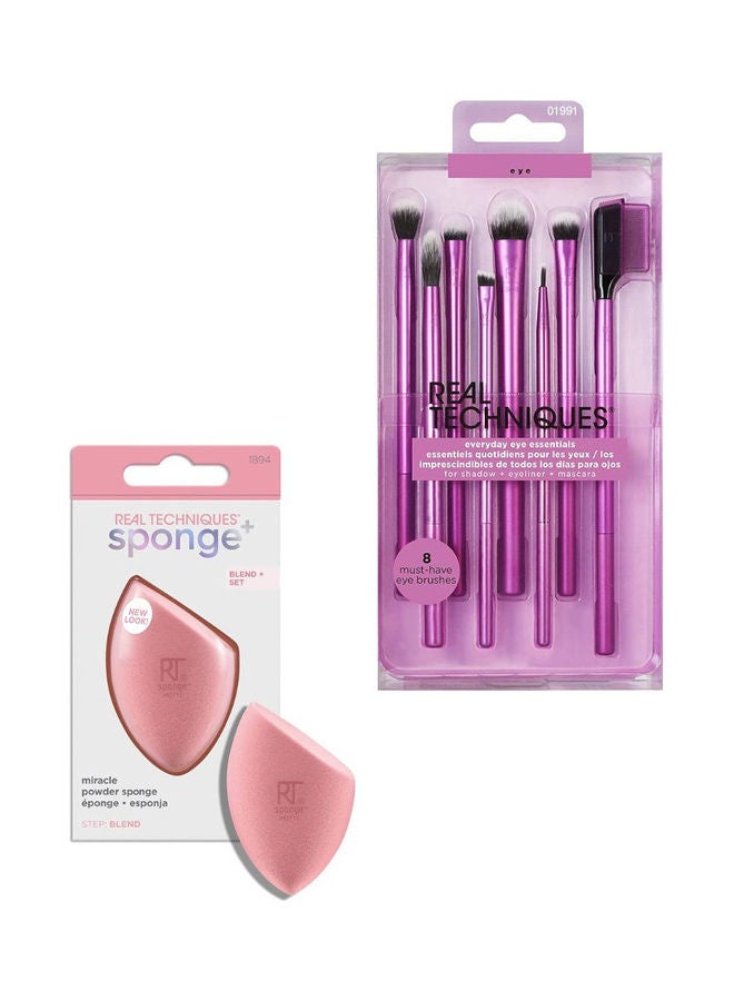 ريل تكنيكس مجموعة فرش ظلال عيون من 6 قطع، للمكياج ومحدد العيون الجل، فرشاة مسطحة وفرشاة للرموش بلون بنفسجي، فرشاة ميركل باودر لبودرة التثبيت، مكياج مطفأ ولامع يدوم طويلاً متعدد الألوان - Image 1