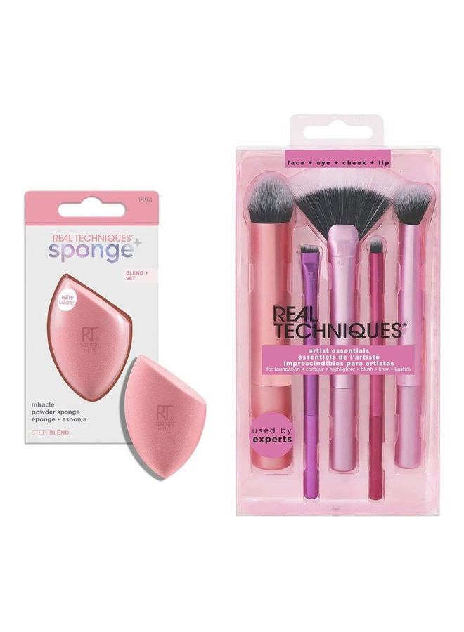 ريل تكنيكس Miracle Powder Sponge, For Setting Powder, Matte and Sheer Long Lasting Makeup Coverage with Artist Essential Makeup Brush Set, Includes Eye Liner Brush and Foundation Multicolour - Image 1
