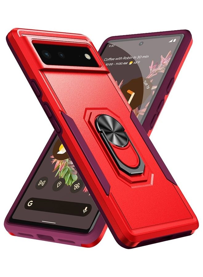مارجون غطاء حماية مصنوع من مواد متنوعة متين بحماية قصوى من السقوط وحامل ومسند حلقي معدني مغناطيسي لهاتف جوجل بكسل 6a أحمر - Image 1