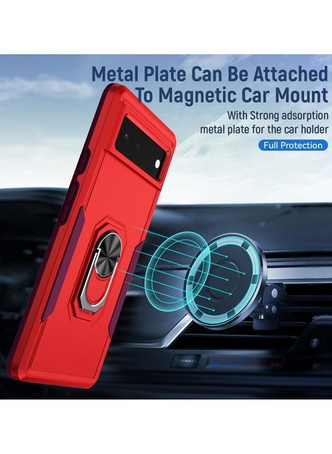 مارجون غطاء حماية مصنوع من مواد متنوعة متين بحماية قصوى من السقوط وحامل ومسند حلقي معدني مغناطيسي لهاتف جوجل بكسل 6a أحمر - Image 2