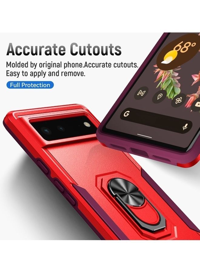 مارجون غطاء حماية مصنوع من مواد متنوعة متين بحماية قصوى من السقوط وحامل ومسند حلقي معدني مغناطيسي لهاتف جوجل بكسل 6a أحمر - Image 4