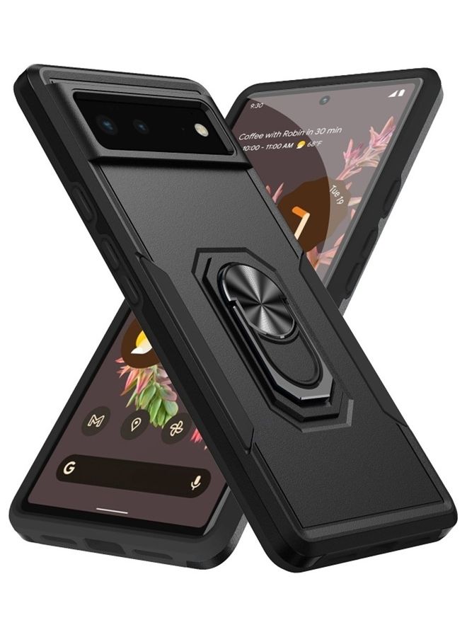 MARGOUN Google Pixel 6a Hybrid Case with Magnetic Metal Ring Holder Kickstand Rugged Military Drop Protection Cover Black Black - Image 1