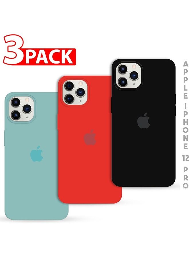 MARGOUN - 3Pack for iPhone 12 Pro and iPhone 12 Silicone Case Soft Slim Liquid Gel Silicone Shockproof Phone Cover Microfiber Lining Full Body Protection 6.1 inch Black/Red/Cactus Green - Image 1