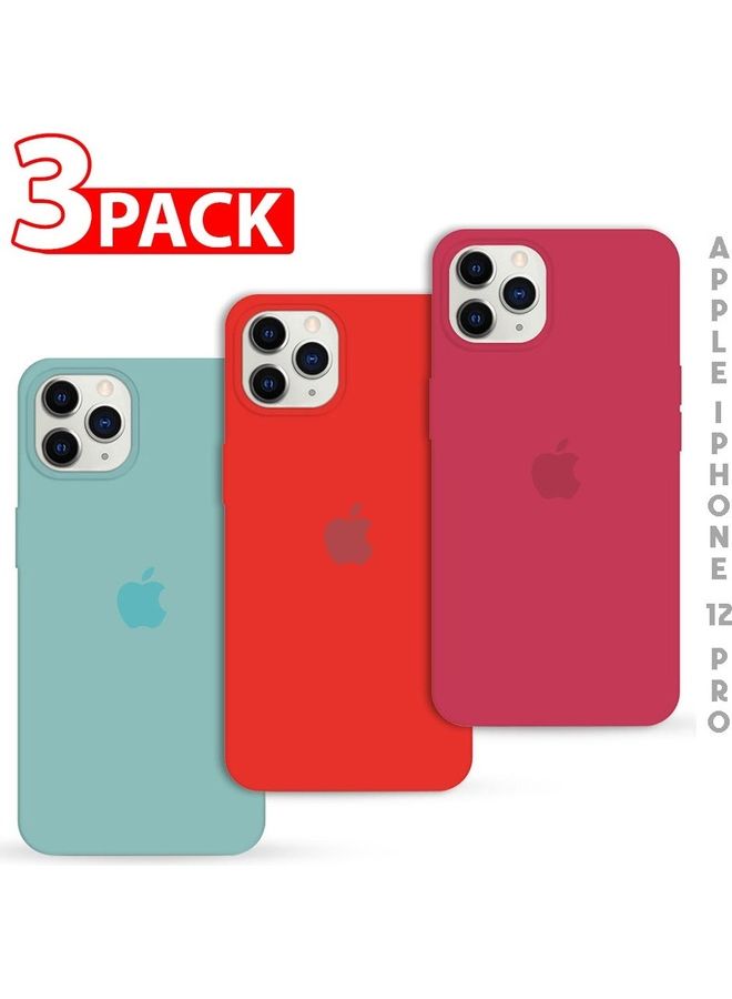 MARGOUN - 3Pack for iPhone 12 Pro and iPhone 12 Silicone Case Soft Slim Liquid Gel Silicone Shockproof Phone Cover Microfiber Lining Full Body Protection 6.1 inch Cherry/Red/Cactus Green - Image 1