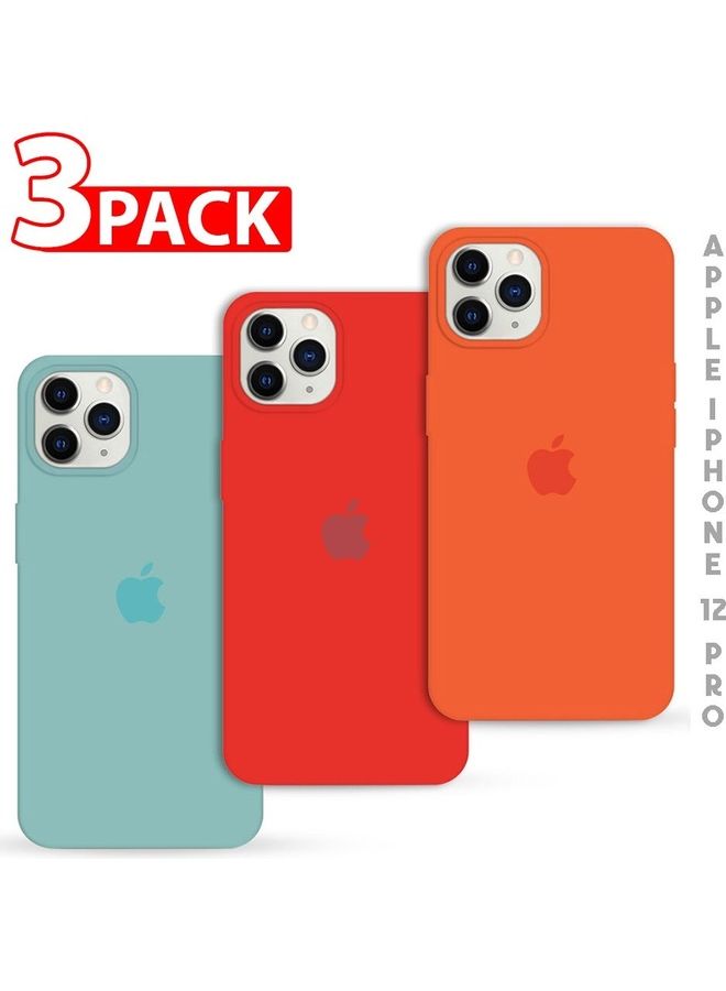 MARGOUN 3Pack for iPhone 12 Pro and iPhone 12 Silicone Case Soft Slim Liquid Gel Silicone Shockproof Phone Cover Microfiber Lining Full Body Protection 6.1 inch Orange/Red/Cactus Green - Image 1