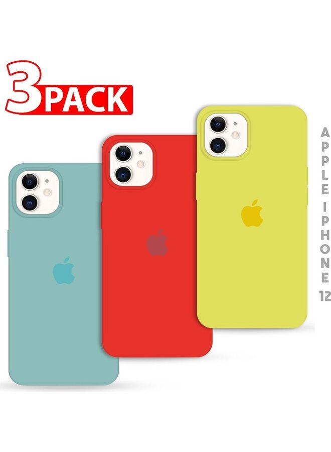 MARGOUN - 3Pack for iPhone 12 Pro and iPhone 12 Silicone Case Soft Slim Liquid Gel Silicone Shockproof Phone Cover Microfiber Lining Full Body Protection 6.1 inch Yellow/Red/Cactus Green - Image 1