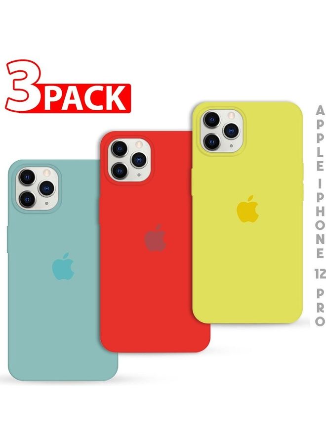 MARGOUN - 3Pack for iPhone 12 Pro and iPhone 12 Silicone Case Soft Slim Liquid Gel Silicone Shockproof Phone Cover Microfiber Lining Full Body Protection 6.1 inch Yellow/Red/Cactus Green - Image 1