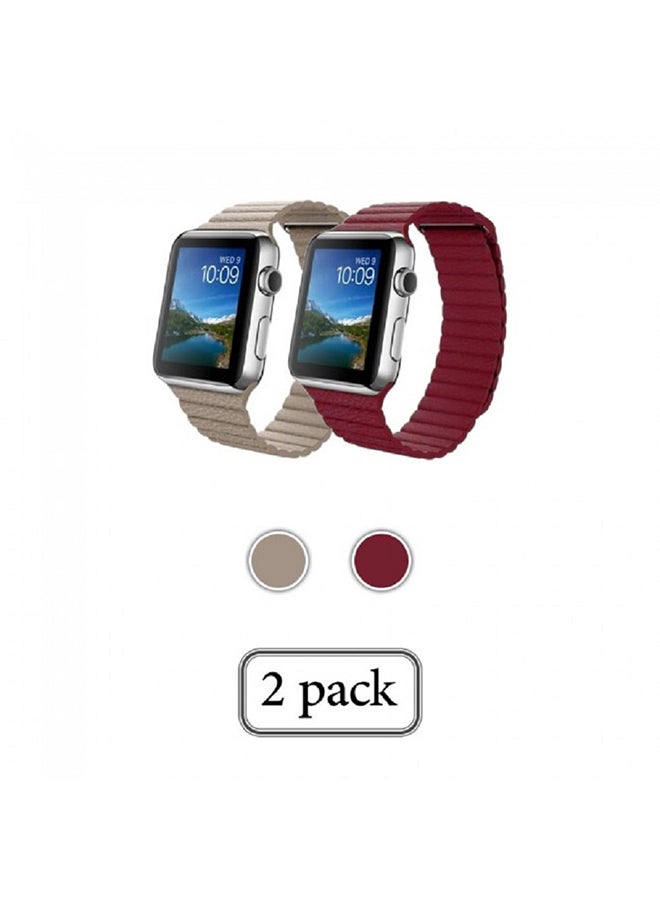 مارجون سوار بديل من الجلد من قطعتين لساعة أبل مقاس 45/44/42 مم أحمر/ ذهبي - Image 1