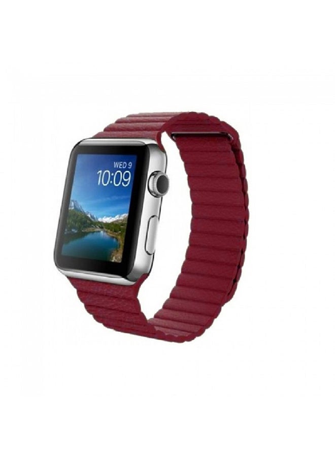 MARGOUN 3-Piece Leather Replacement Band Set For Apple Watch 42/44/45mm Red / Brown / Gold - Image 2