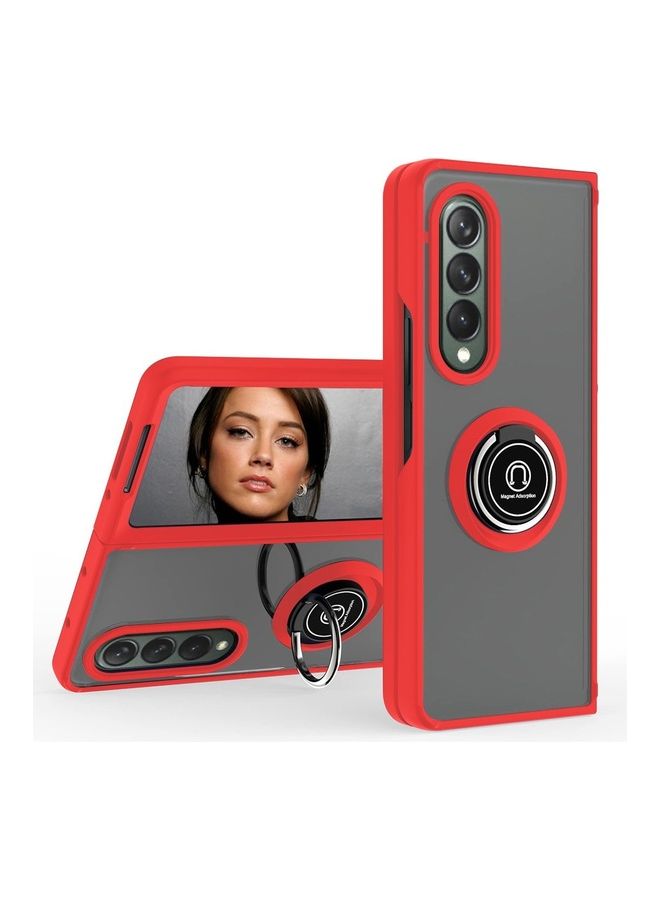 MARGOUN Samsung Galaxy Z Fold 4 Case with Ring Holder Magnetic Metal Finger Grip Hybrid Folding Cover with Reinforced TPU Bumper Compatible with Galaxy Z Fold4 7.6 inch Red - Image 1