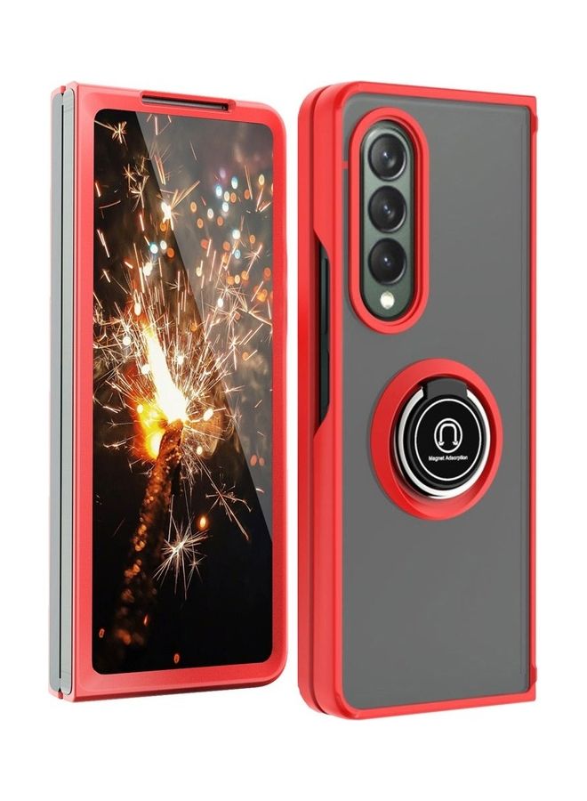 MARGOUN Samsung Galaxy Z Fold 4 Case with Ring Holder Magnetic Metal Finger Grip Hybrid Folding Cover with Reinforced TPU Bumper Compatible with Galaxy Z Fold4 7.6 inch Red - Image 2