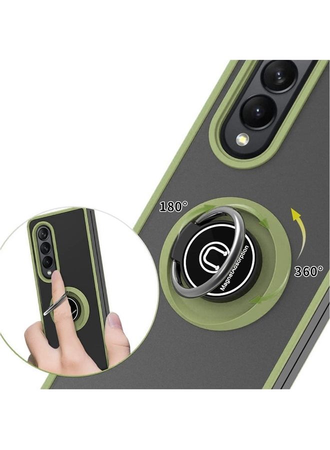 MARGOUN Samsung Galaxy Z Fold 4 Case with Ring Holder Magnetic Metal Finger Grip Hybrid Folding Cover with Reinforced TPU Bumper Compatible with Galaxy Z Fold4 7.6 inch Light Green - Image 3