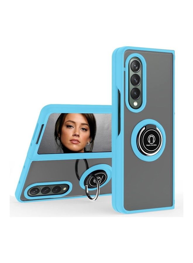 MARGOUN Samsung Galaxy Z Fold 4 Case with Ring Holder Magnetic Metal Finger Grip Hybrid Folding Cover with Reinforced TPU Bumper Compatible with Galaxy Z Fold4 7.6 inch Light Blue - Image 1