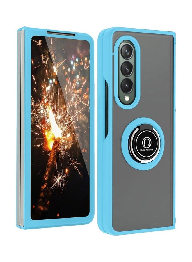MARGOUN Samsung Galaxy Z Fold 4 Case with Ring Holder Magnetic Metal Finger Grip Hybrid Folding Cover with Reinforced TPU Bumper Compatible with Galaxy Z Fold4 7.6 inch Light Blue - Image 2