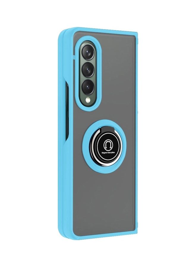 MARGOUN Samsung Galaxy Z Fold 4 Case with Ring Holder Magnetic Metal Finger Grip Hybrid Folding Cover with Reinforced TPU Bumper Compatible with Galaxy Z Fold4 7.6 inch Light Blue - Image 3