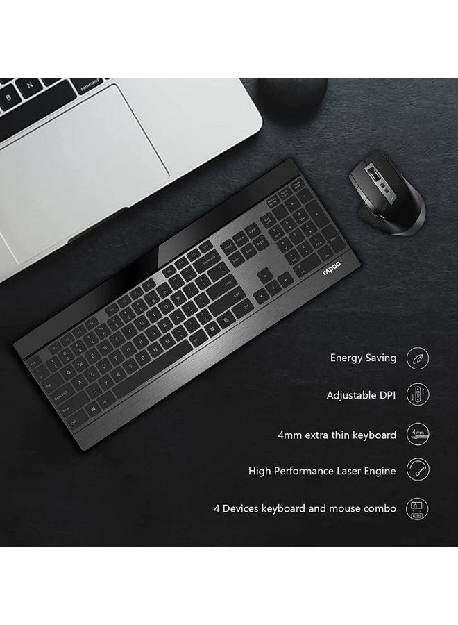 Rapoo - 9900M Multi Mode Wireless Keyboard and Mouse Rechargeable Combo (Bluetooth 3.0/4.0/2.4G), Connect Up to 4 Devices Black - Image 1