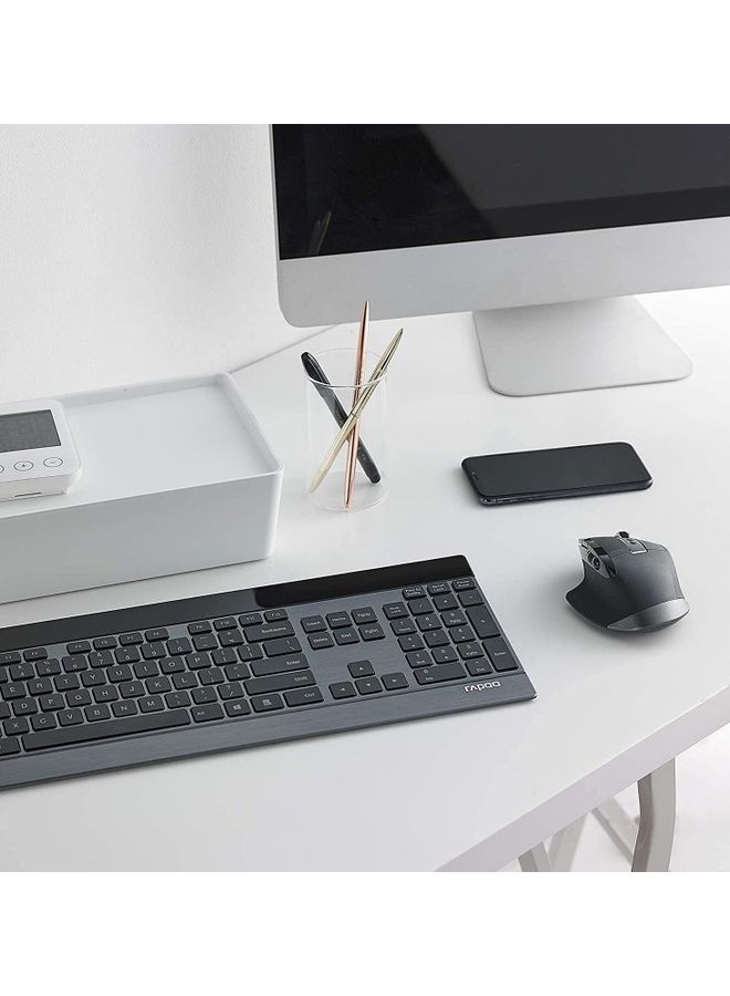 Rapoo - 9900M Multi Mode Wireless Keyboard and Mouse Rechargeable Combo (Bluetooth 3.0/4.0/2.4G), Connect Up to 4 Devices Black - Image 1