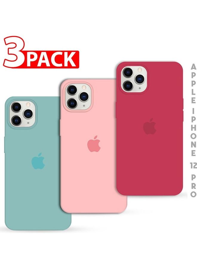 MARGOUN - 3Pack for iPhone 12 Pro and iPhone 12 Silicone Case Soft Slim Liquid Gel Silicone Shockproof Phone Cover Microfiber Lining Full Body Protection 6.1 inch Cherry/Light Pink/Cactus Green - Image 1