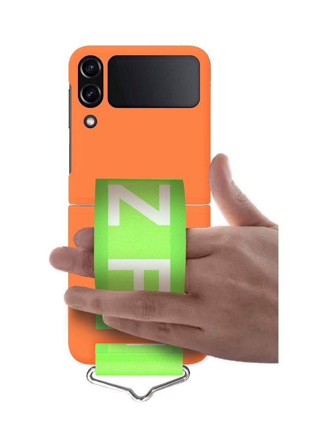 MARGOUN Samsung Galaxy Z Flip 4 Silicone Case with Strap Holder Hand Wristband Folding Cover Compatible with Galaxy Z Flip4 6.7 inch Orange - Image 2