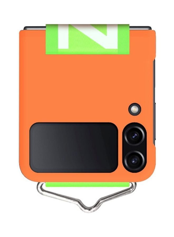 MARGOUN Samsung Galaxy Z Flip 4 Silicone Case with Strap Holder Hand Wristband Folding Cover Compatible with Galaxy Z Flip4 6.7 inch Orange - Image 3