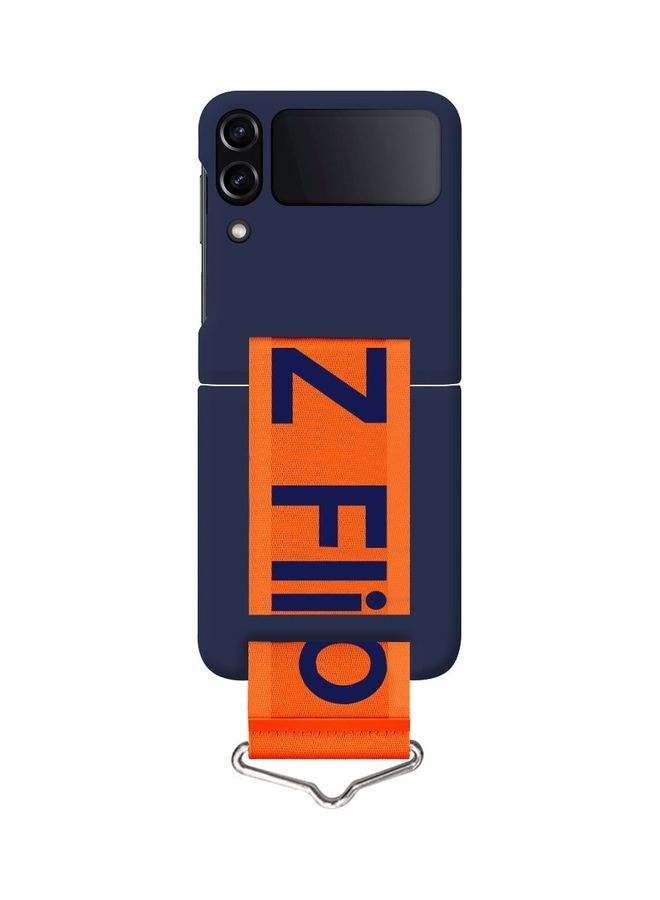 MARGOUN Samsung Galaxy Z Flip 4 Silicone Case with Strap Holder Hand Wristband Folding Cover Compatible with Galaxy Z Flip4 6.7 inch Dark Blue - Image 1