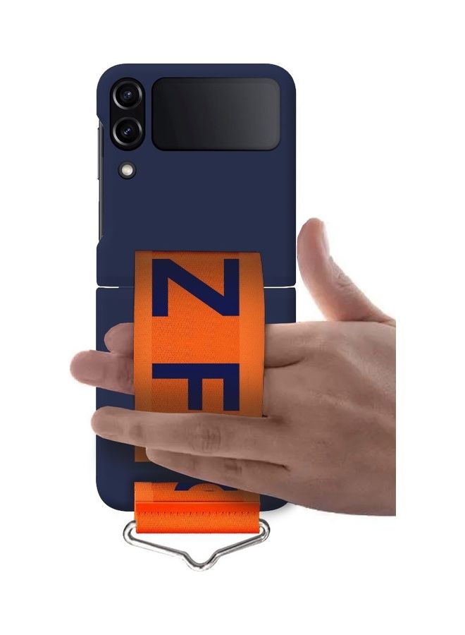MARGOUN Samsung Galaxy Z Flip 4 Silicone Case with Strap Holder Hand Wristband Folding Cover Compatible with Galaxy Z Flip4 6.7 inch Dark Blue - Image 2