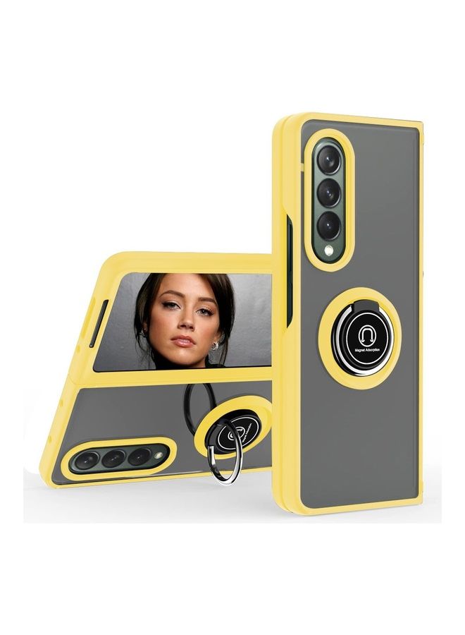 MARGOUN Samsung Galaxy Z Fold 4 Case with Ring Holder Magnetic Metal Finger Grip Hybrid Folding Cover with Reinforced TPU Bumper Compatible with Galaxy Z Fold4 7.6 inch Yellow - Image 1