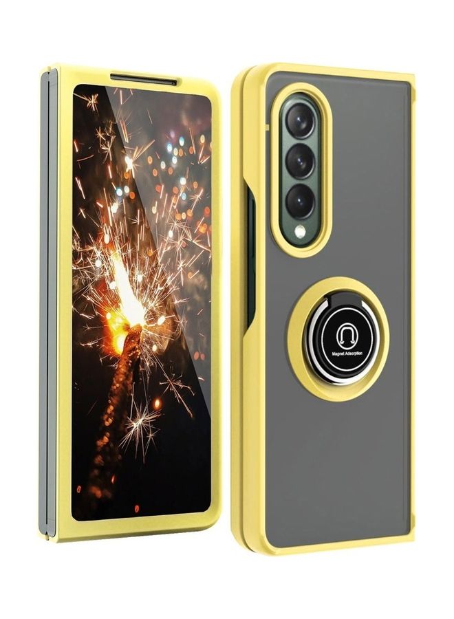 MARGOUN Samsung Galaxy Z Fold 4 Case with Ring Holder Magnetic Metal Finger Grip Hybrid Folding Cover with Reinforced TPU Bumper Compatible with Galaxy Z Fold4 7.6 inch Yellow - Image 2
