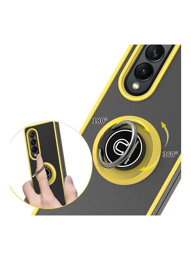 MARGOUN Samsung Galaxy Z Fold 4 Case with Ring Holder Magnetic Metal Finger Grip Hybrid Folding Cover with Reinforced TPU Bumper Compatible with Galaxy Z Fold4 7.6 inch Yellow - Image 3