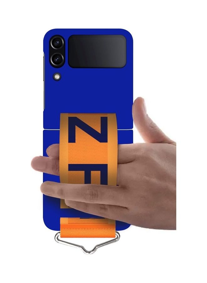 MARGOUN Samsung Galaxy Z Flip 4 Silicone Case with Strap Holder Hand Wristband Folding Cover Compatible with Galaxy Z Flip4 6.7 inch Navy Blue - Image 2