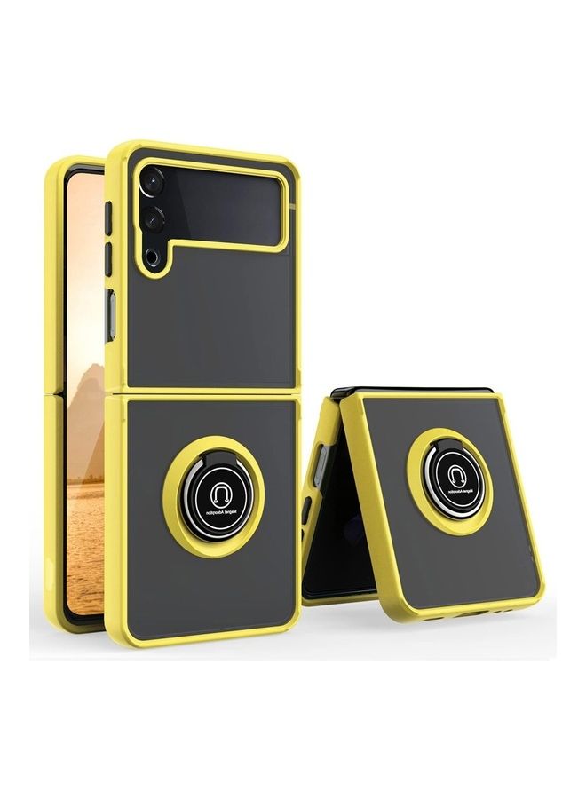 MARGOUN Samsung Galaxy Z Flip 4 Case with Ring Holder Magnetic Metal Finger Grip Hybrid Folding Cover with Reinforced TPU Bumper Compatible with Galaxy Z Flip4 6.7 inch Yellow - Image 1