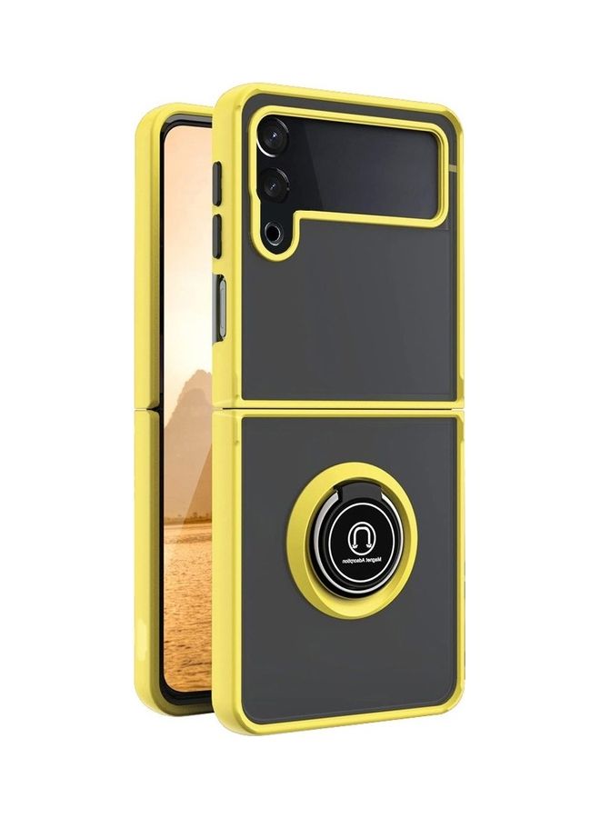 MARGOUN Samsung Galaxy Z Flip 4 Case with Ring Holder Magnetic Metal Finger Grip Hybrid Folding Cover with Reinforced TPU Bumper Compatible with Galaxy Z Flip4 6.7 inch Yellow - Image 2