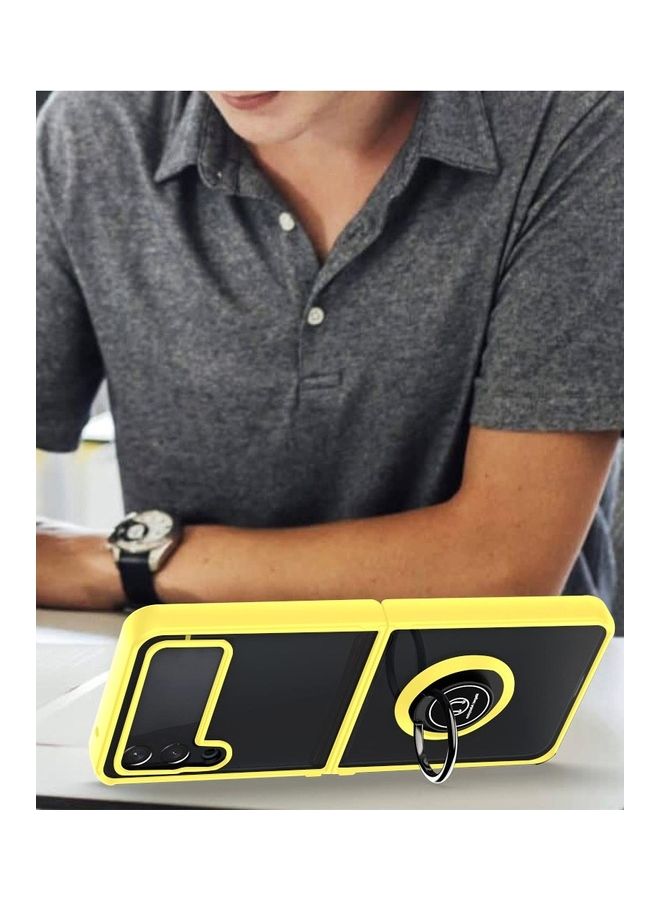 MARGOUN Samsung Galaxy Z Flip 4 Case with Ring Holder Magnetic Metal Finger Grip Hybrid Folding Cover with Reinforced TPU Bumper Compatible with Galaxy Z Flip4 6.7 inch Yellow - Image 3